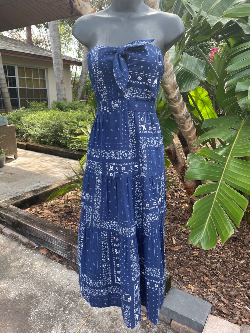 strapless scarf, print, cotton dress